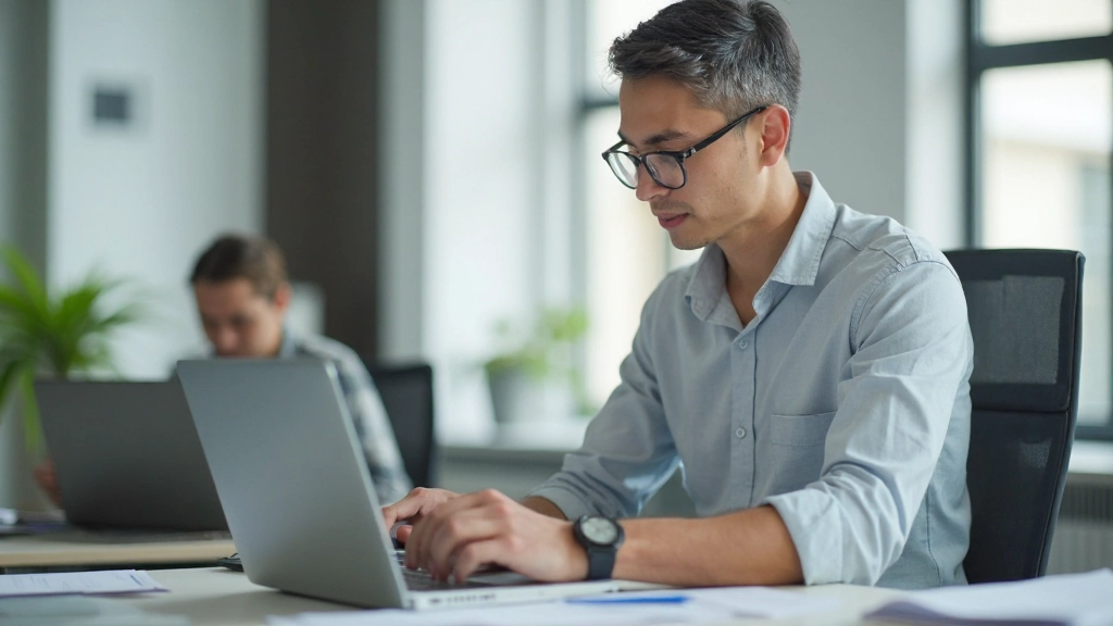 Профессиональное фото молодого человека, работающего на ноутбуке с инвестиционным приложением
