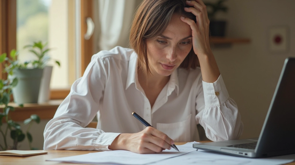 Профессиональное фото женщины, работающей с документами семейного бюджета за столом